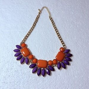 Orange Purple Statement Necklace Gold Tone Bib Clemson Colors Game Day Festival